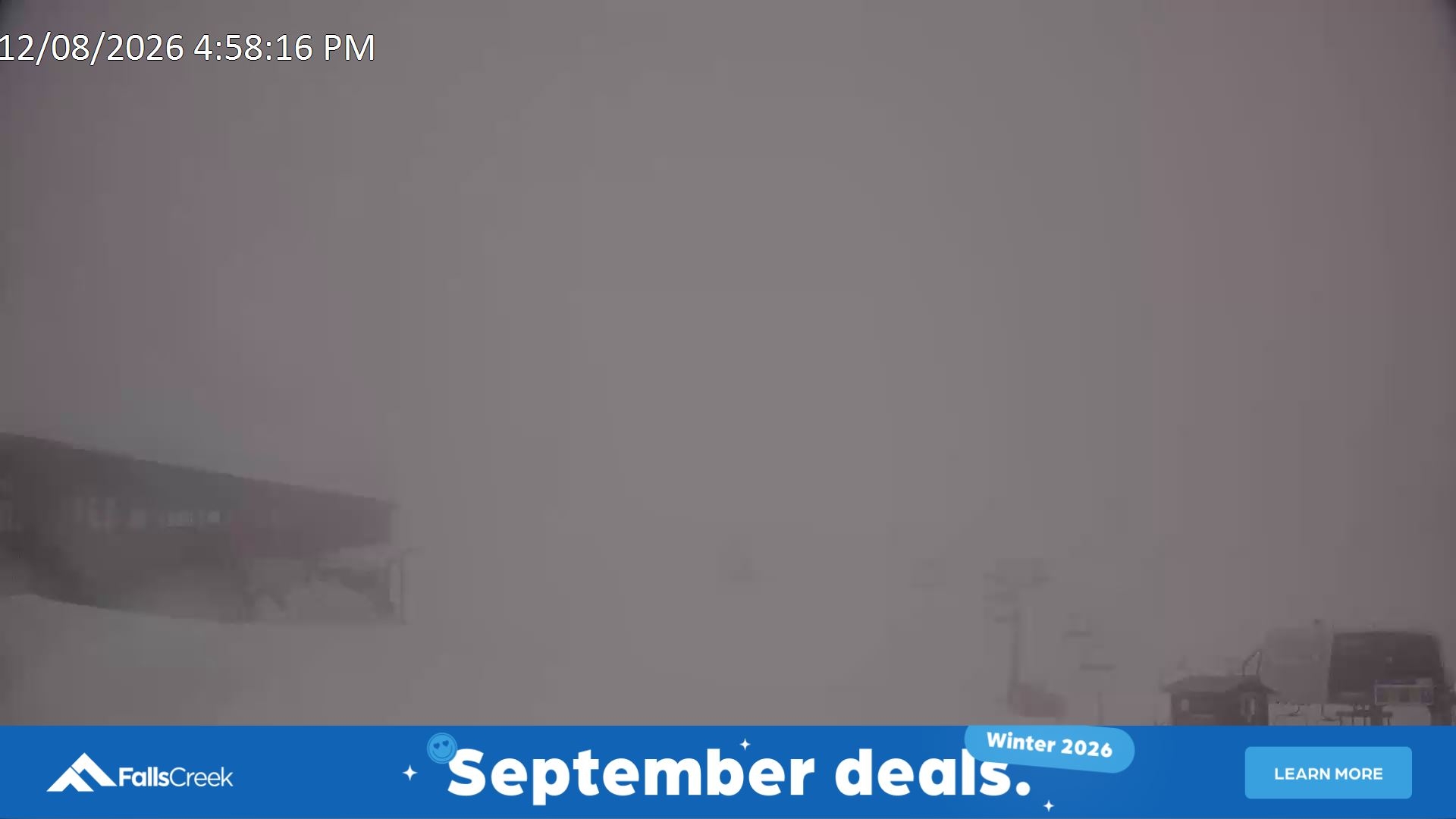 Falls Creek Scott Chair snow cam captured at 12 August 2026 at 5:05 pm AEST