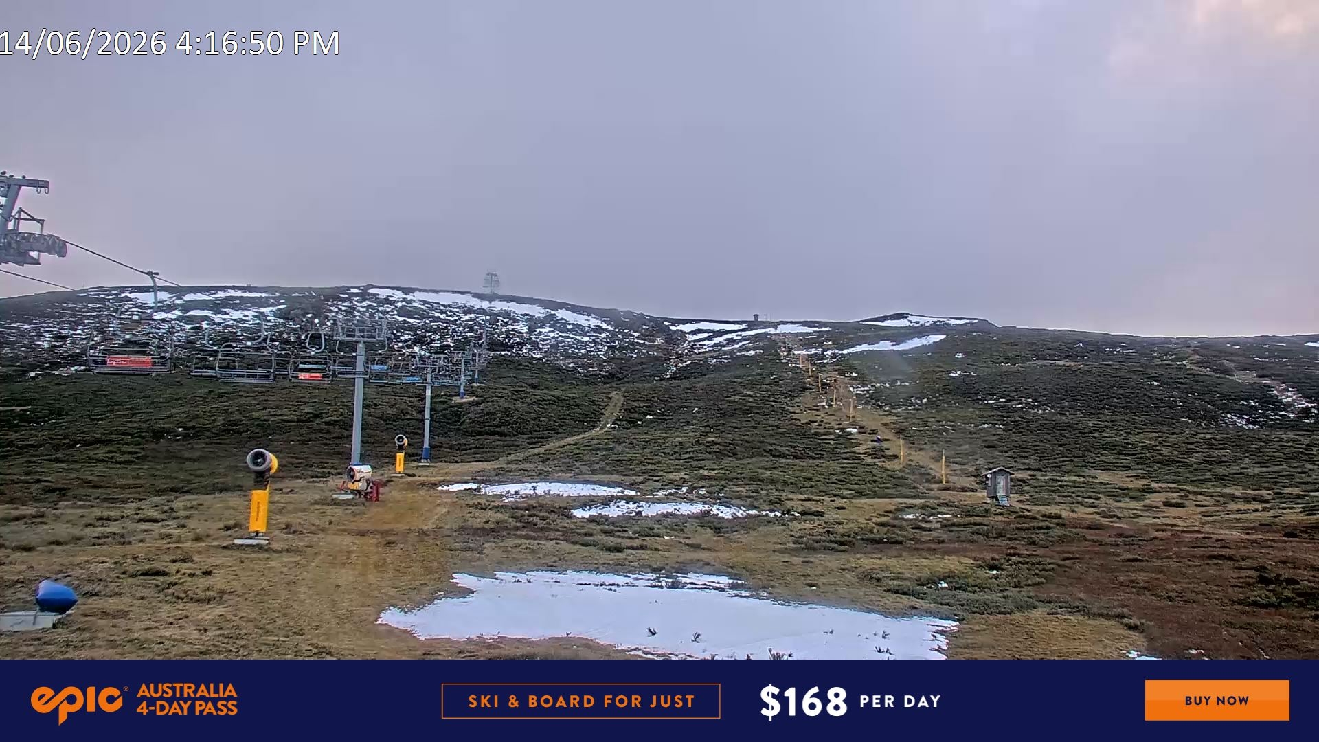 Falls Creek Ruined Castle snow cam captured at 14 June 2026, 6:25 am