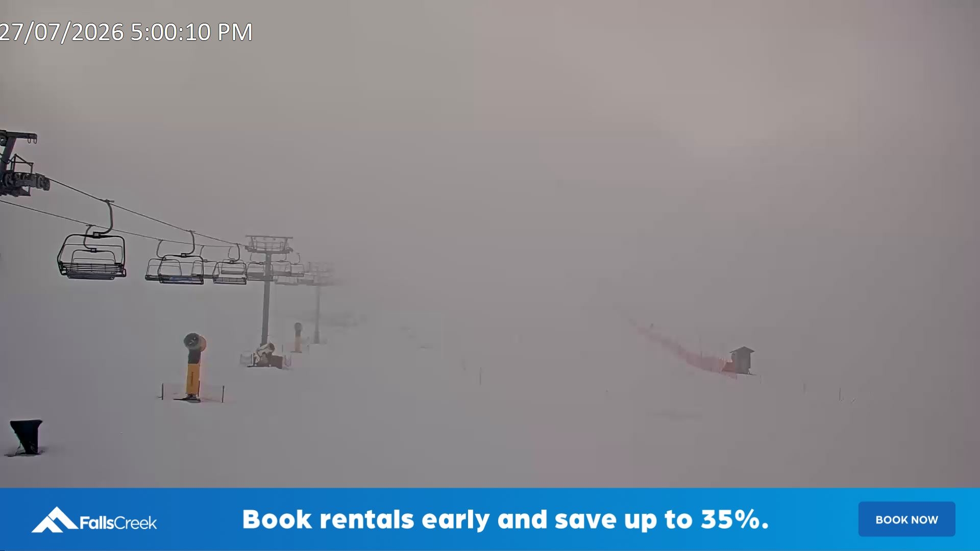 Falls Creek Ruined Castle snow cam captured at 27 July 2026 at 5:11 pm AEST