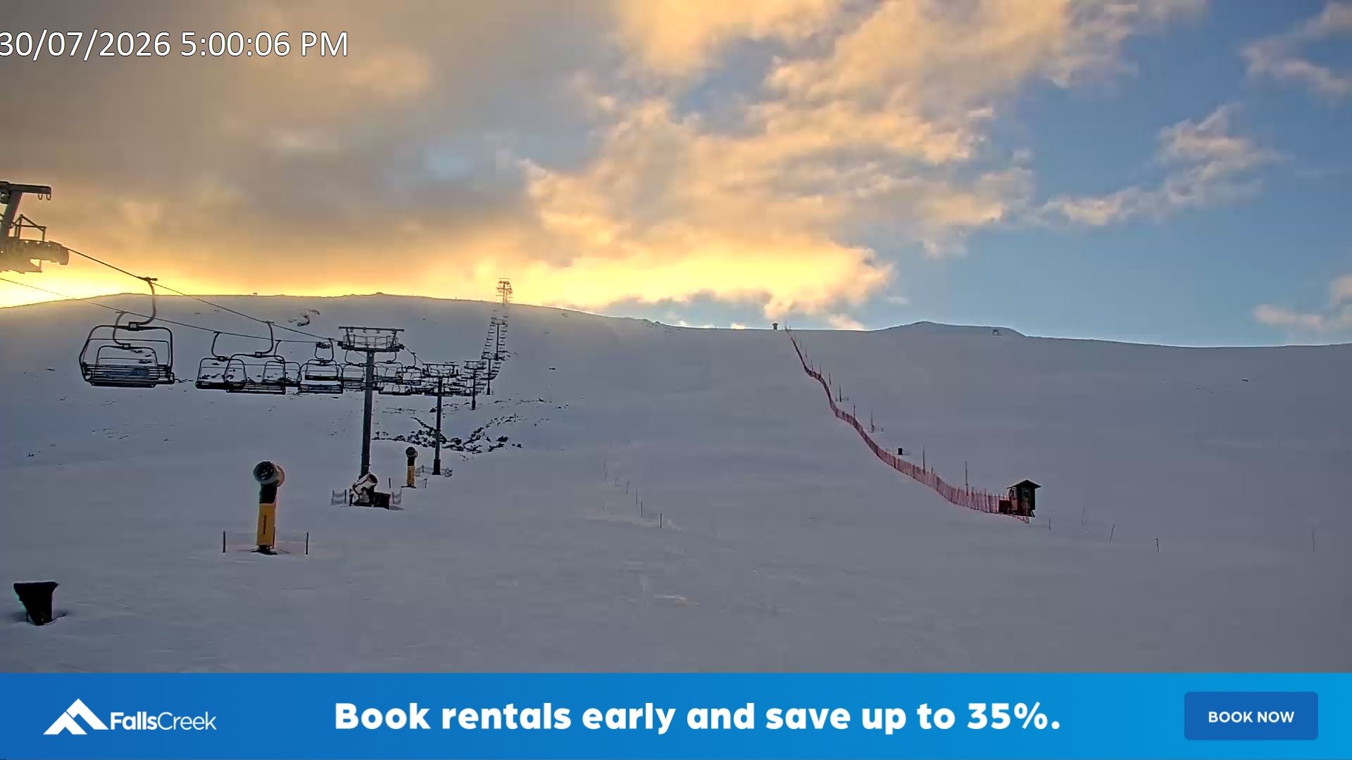 Falls Creek Ruined Castle snow cam captured at 30 July 2026 at 5:14 pm AEST