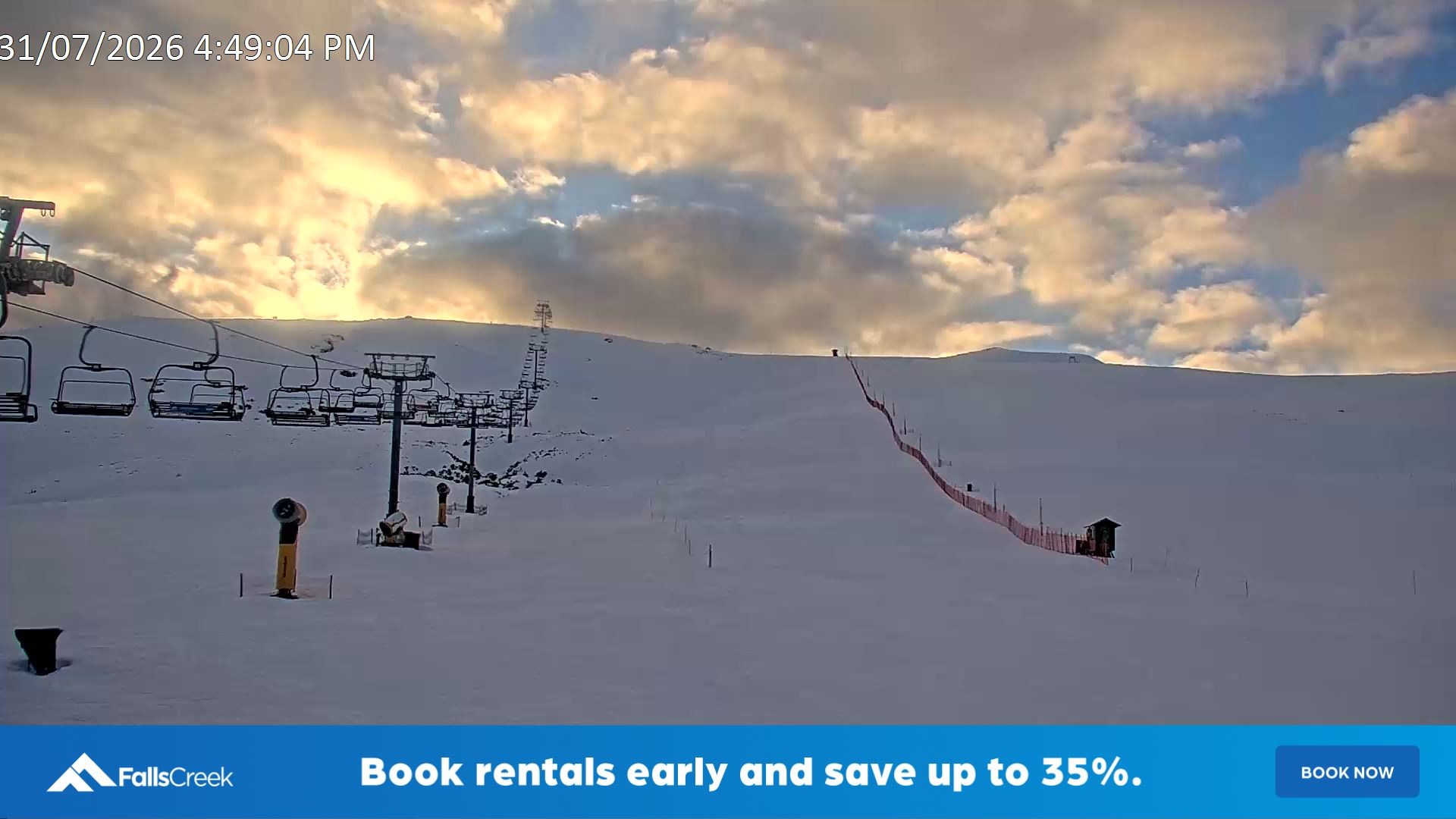 Falls Creek Ruined Castle snow cam captured at 31 July 2026 at 4:53 pm AEST