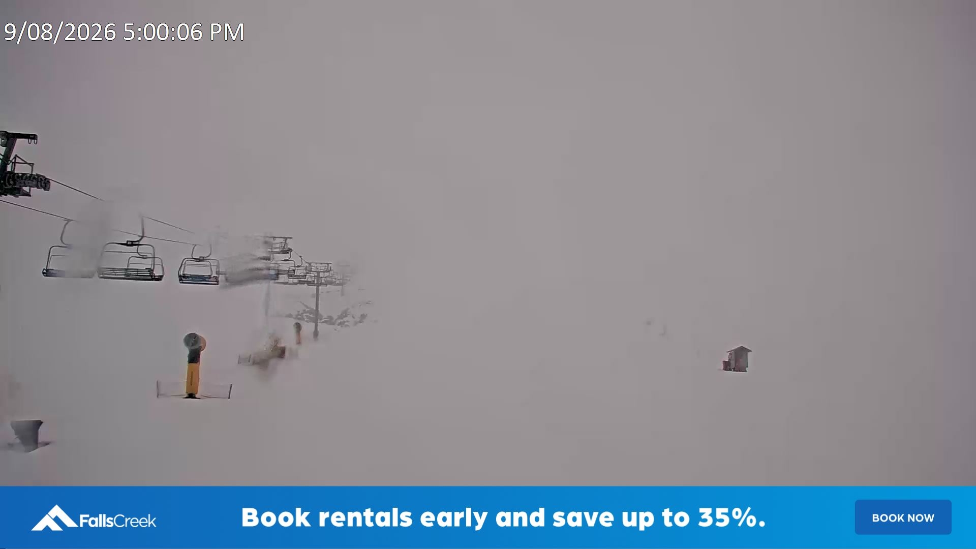 Falls Creek Ruined Castle snow cam captured at 9 August 2026 at 5:17 pm AEST