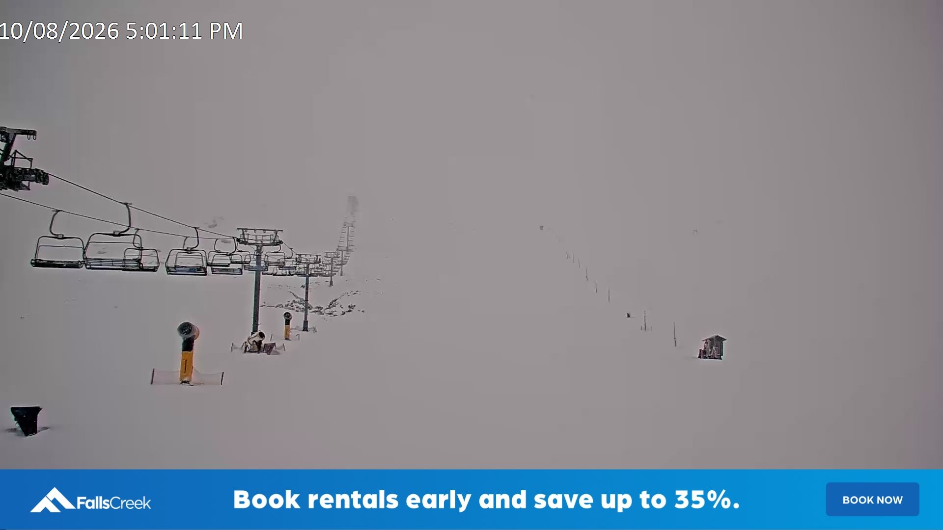 Falls Creek Ruined Castle snow cam captured at 10 August 2026 at 5:15 pm AEST