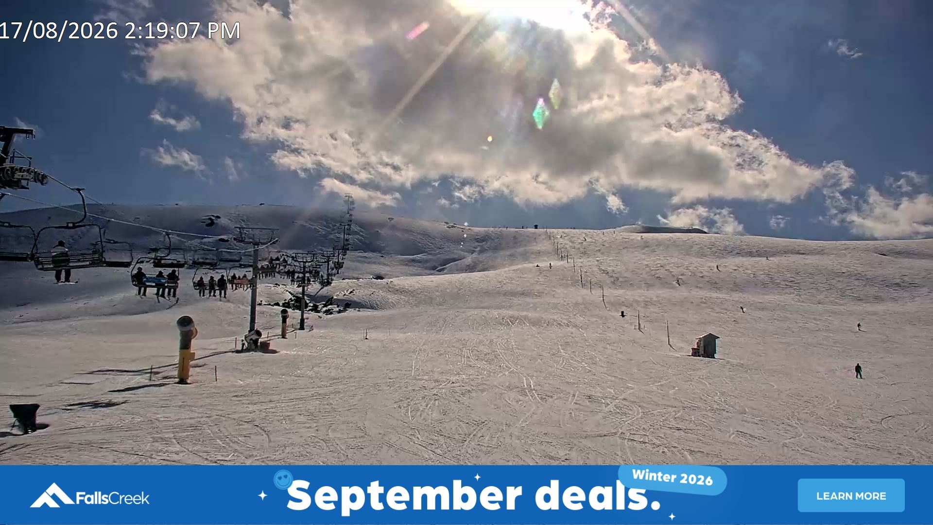 Falls Creek Ruined Castle snow cam captured at 17 August 2026 at 2:26 pm AEST