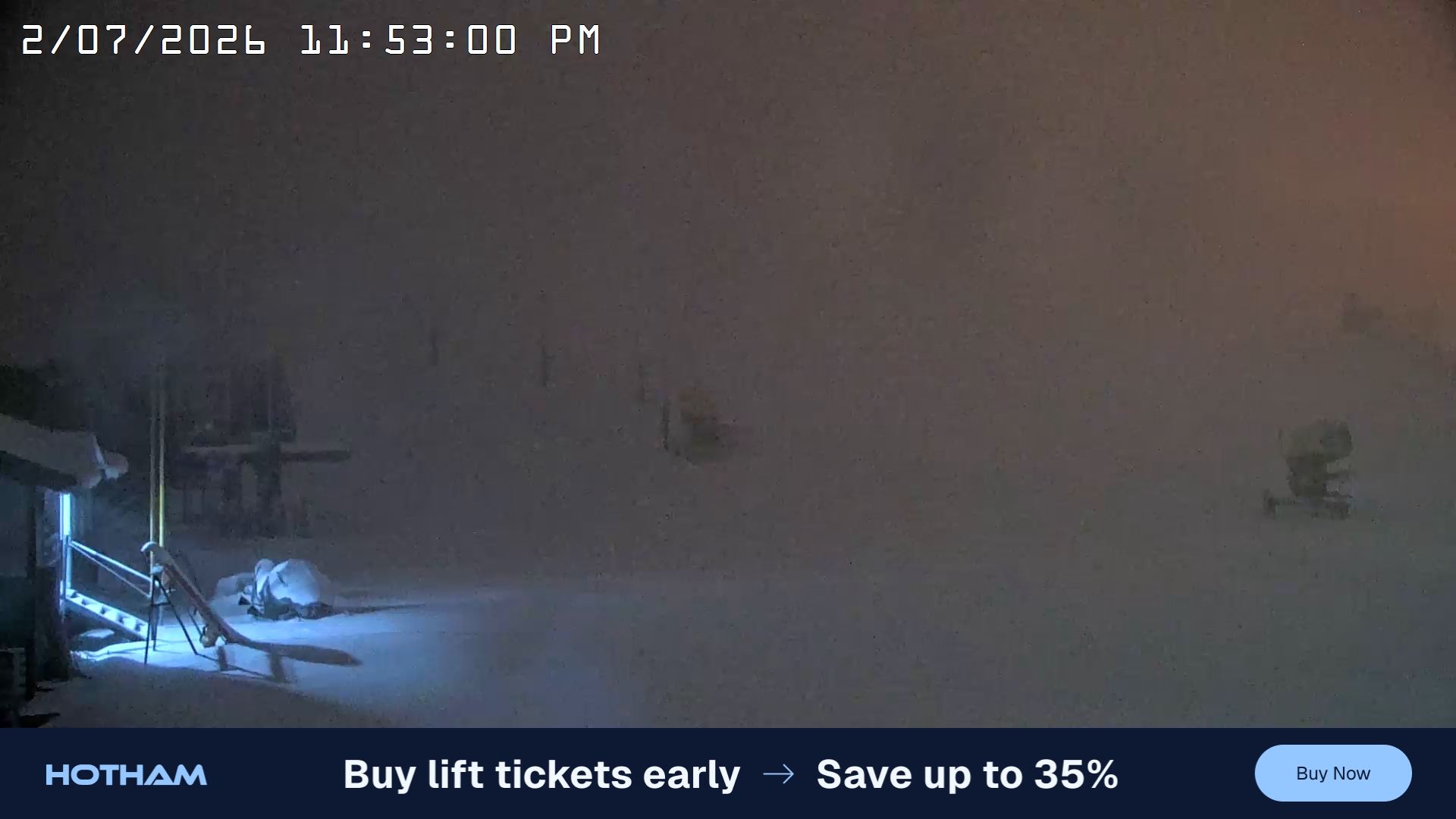 Mt Hotham Summit Trainer snow cam captured at 2 July 2026 at 11:53 pm AEST