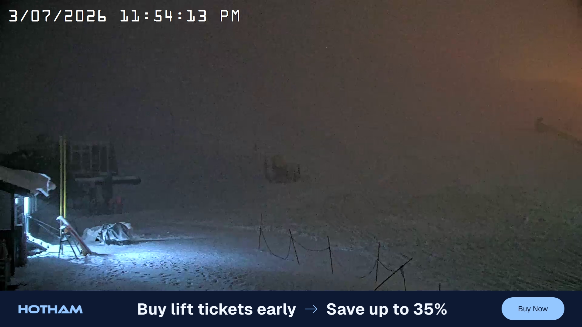 Mt Hotham Summit Trainer snow cam captured at 3 July 2026 at 11:54 pm AEST