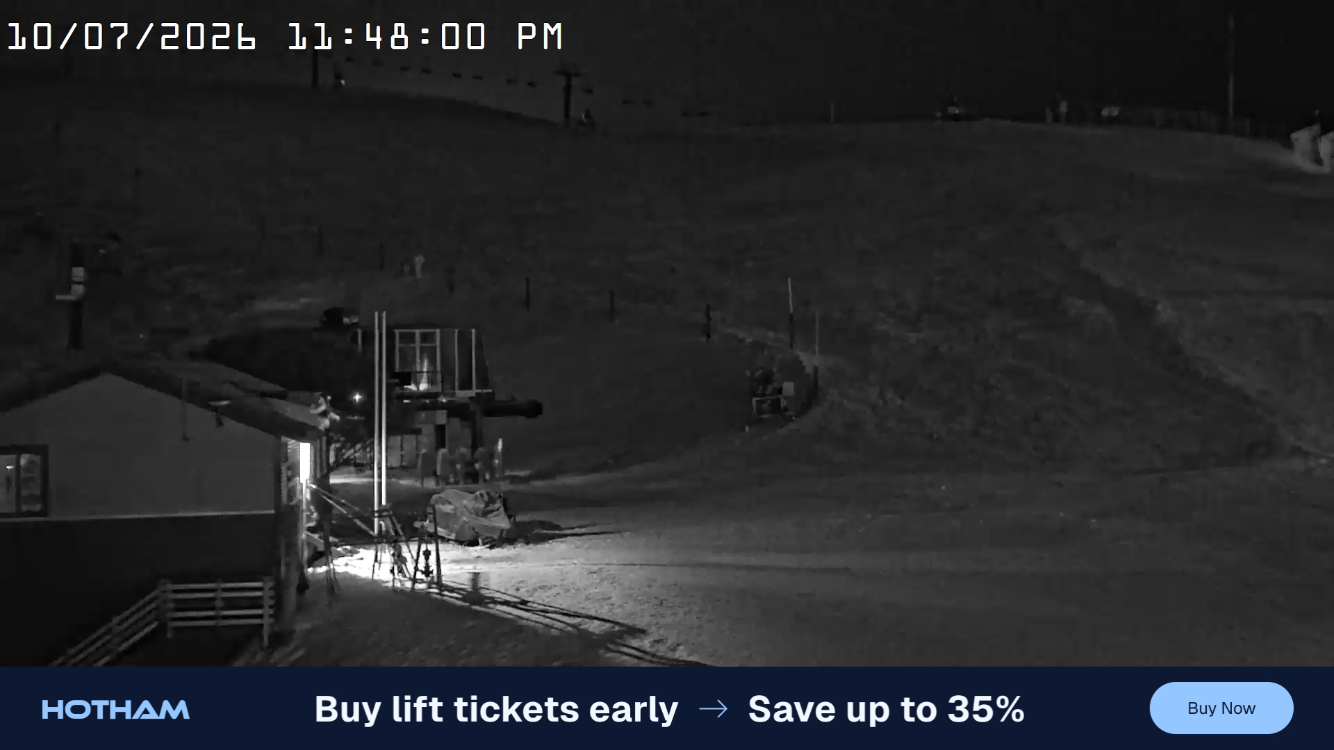Mt Hotham Summit Trainer snow cam captured at 10 July 2026 at 11:49 pm AEST