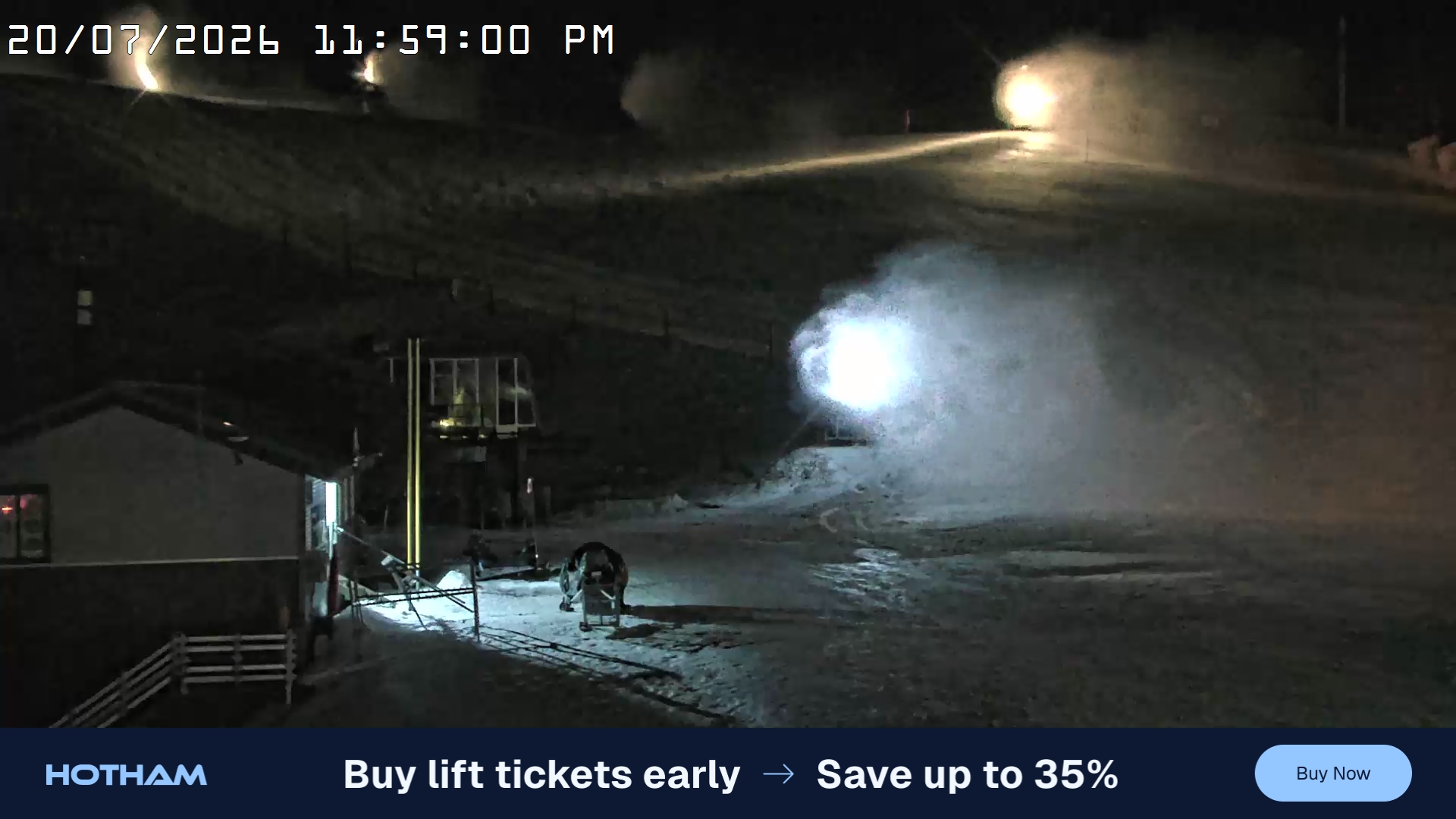 Mt Hotham Summit Trainer snow cam captured at 20 July 2026 at 11:59 pm AEST