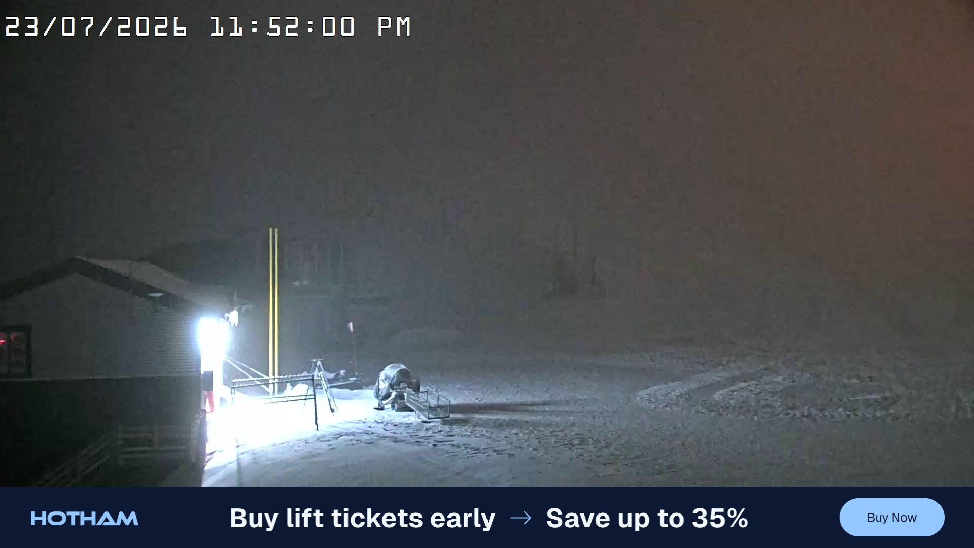 Mt Hotham Summit Trainer snow cam captured at 23 July 2026 at 11:52 pm AEST