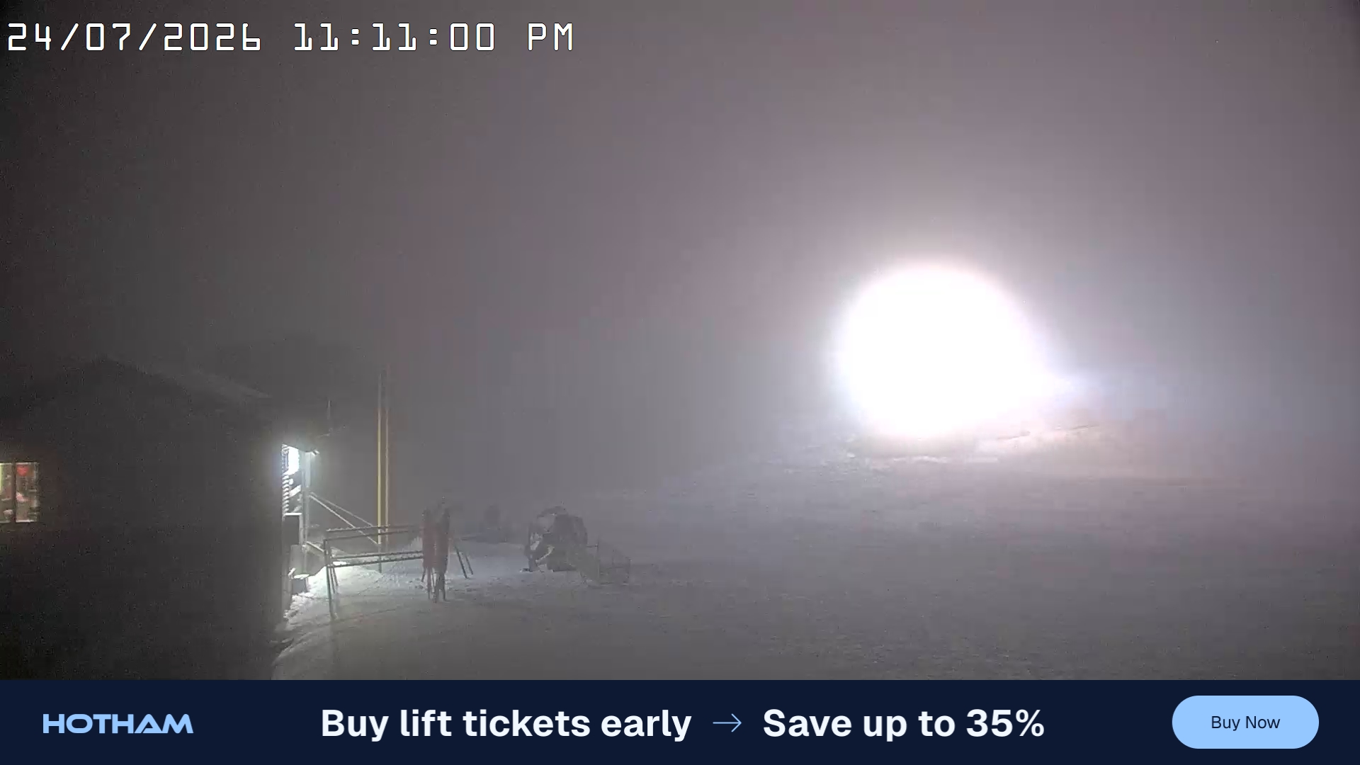 Mt Hotham Summit Trainer snow cam captured at 24 July 2026 at 11:20 pm AEST