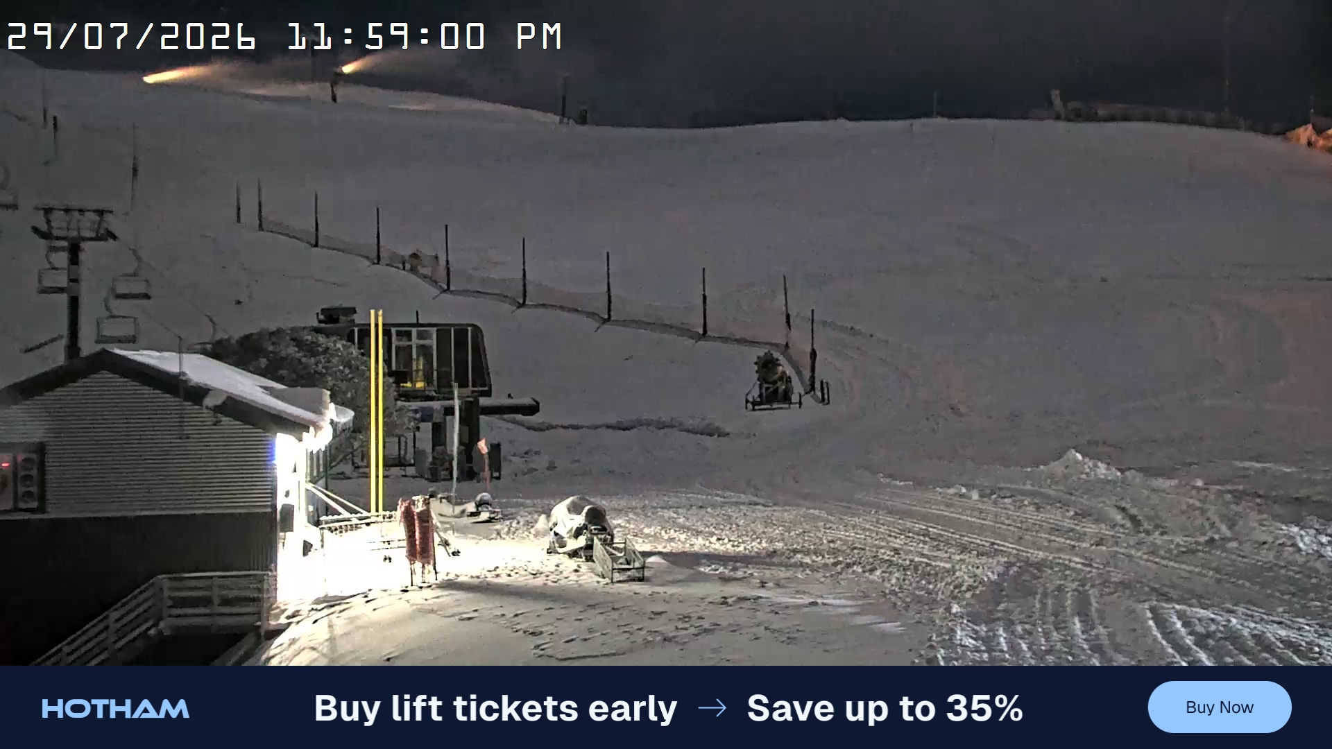 Mt Hotham Summit Trainer snow cam captured at 29 July 2026 at 11:59 pm AEST