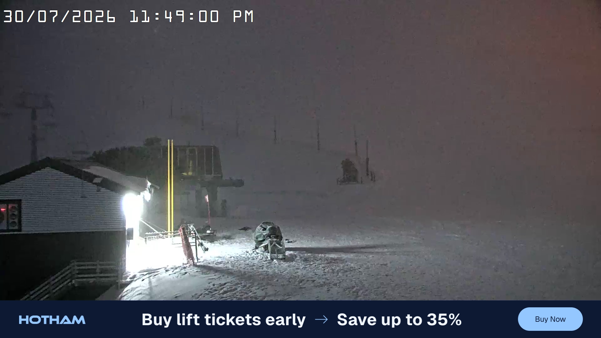 Mt Hotham Summit Trainer snow cam captured at 30 July 2026 at 11:49 pm AEST