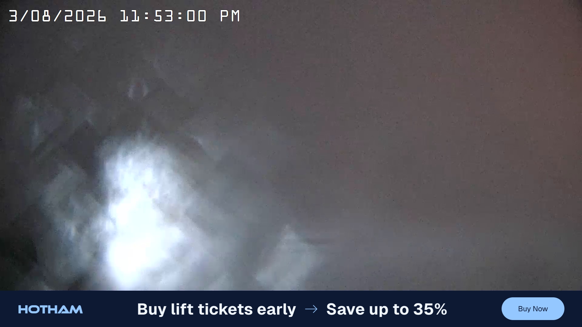 Mt Hotham Summit Trainer snow cam captured at 3 August 2026 at 11:53 pm AEST
