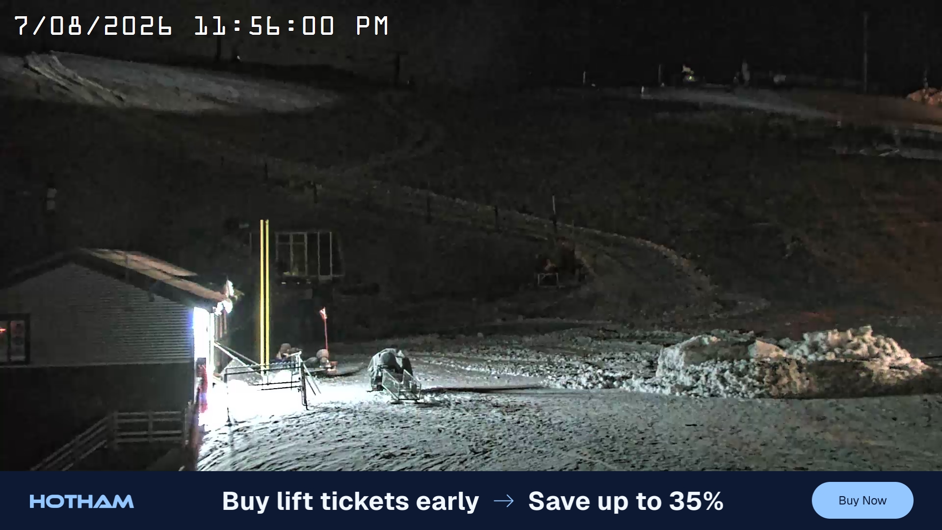Mt Hotham Summit Trainer snow cam captured at 7 August 2026 at 11:56 pm AEST