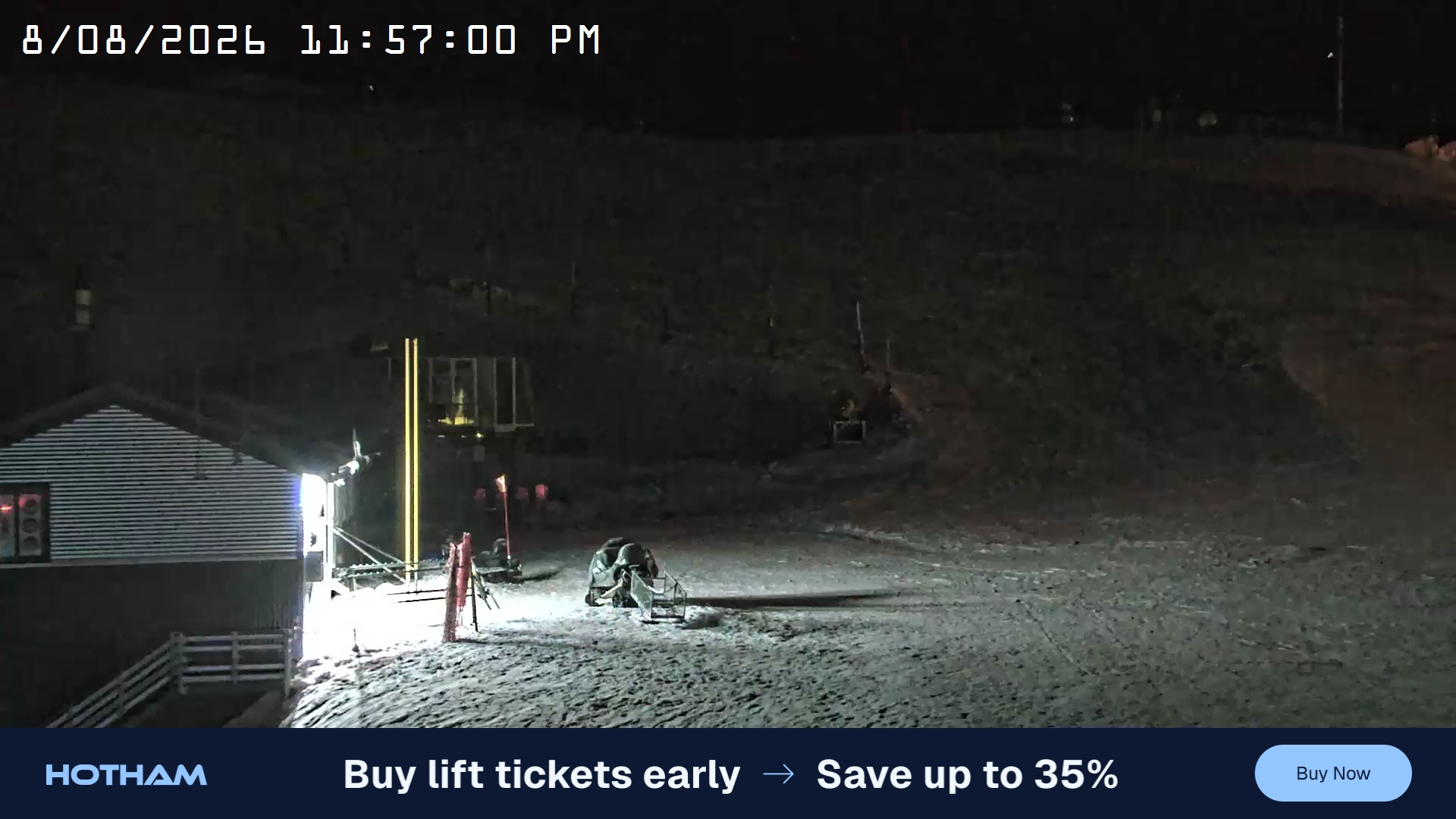 Mt Hotham Summit Trainer snow cam captured at 8 August 2026 at 11:57 pm AEST