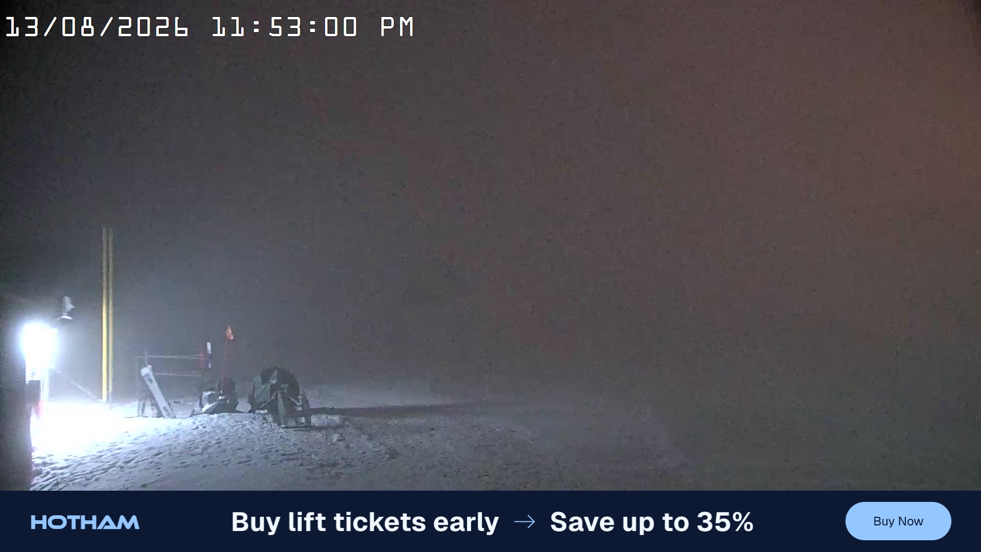Mt Hotham Summit Trainer snow cam captured at 13 August 2026 at 11:54 pm AEST