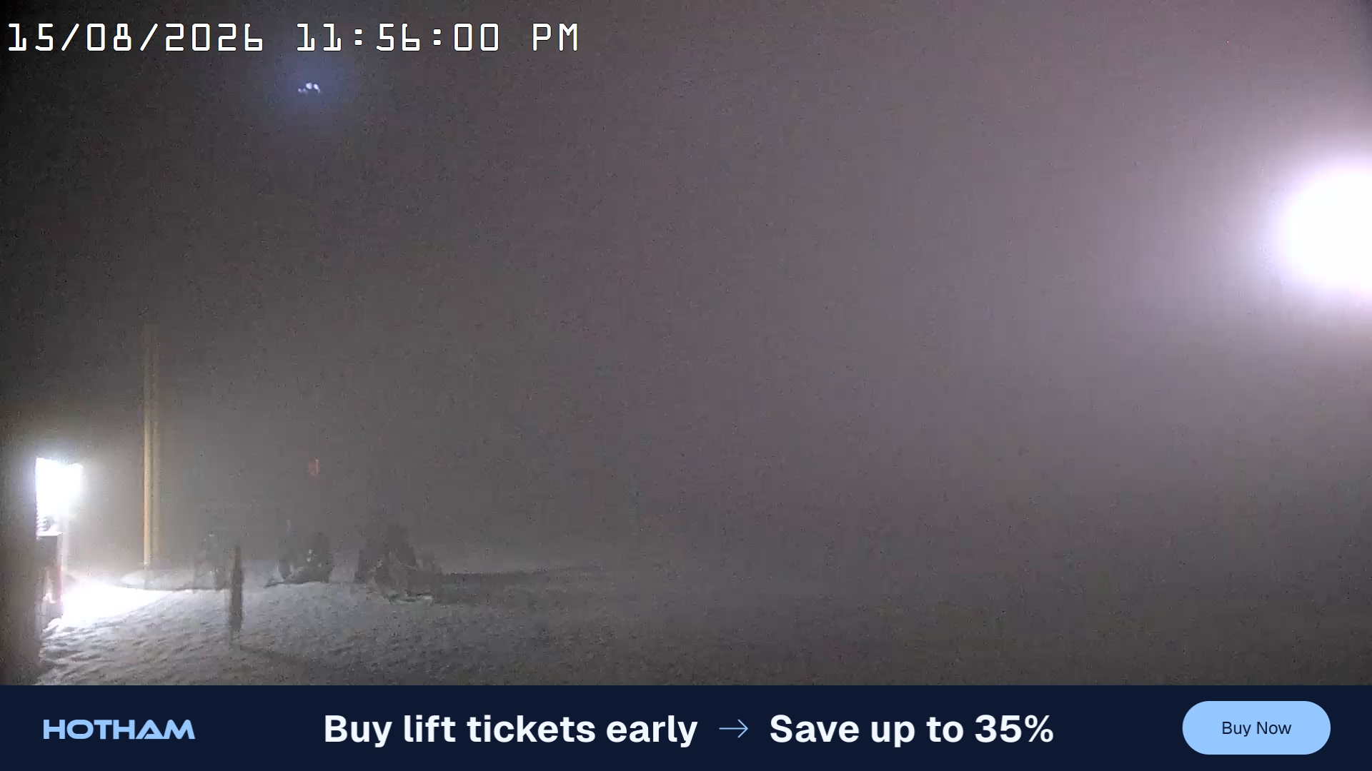 Mt Hotham Summit Trainer snow cam captured at 15 August 2026 at 11:56 pm AEST