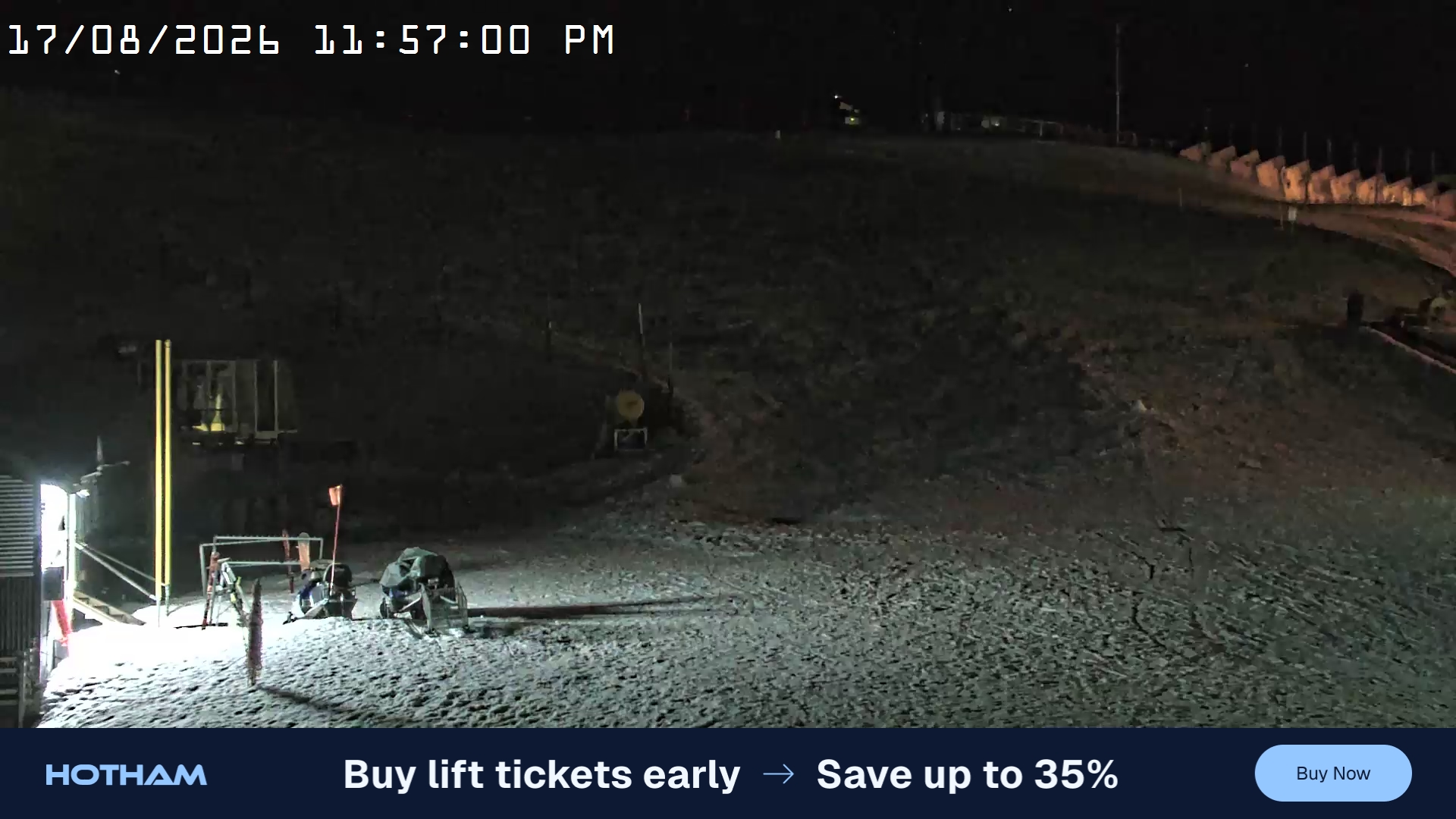 Mt Hotham Summit Trainer snow cam captured at 17 August 2026 at 11:57 pm AEST