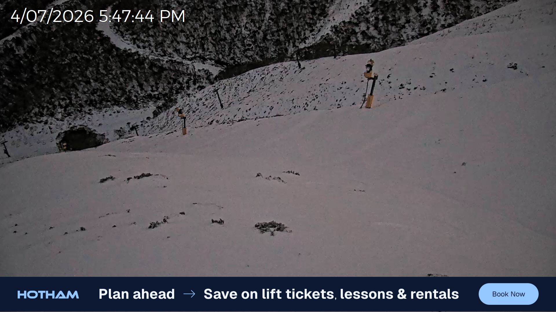 Mt Hotham Upper Imagine snow cam captured at 4 July 2026 at 5:51 pm AEST