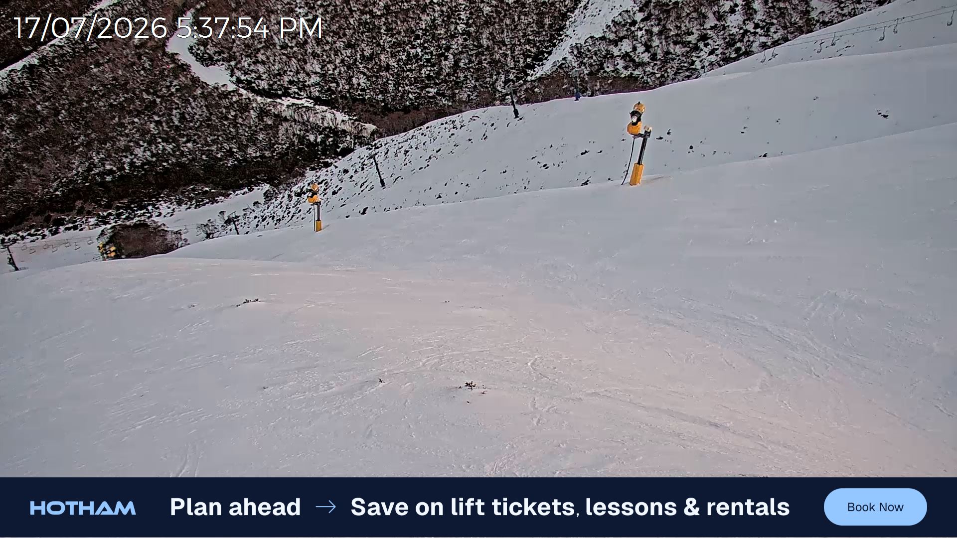 Mt Hotham Upper Imagine snow cam captured at 17 July 2026 at 5:42 pm AEST