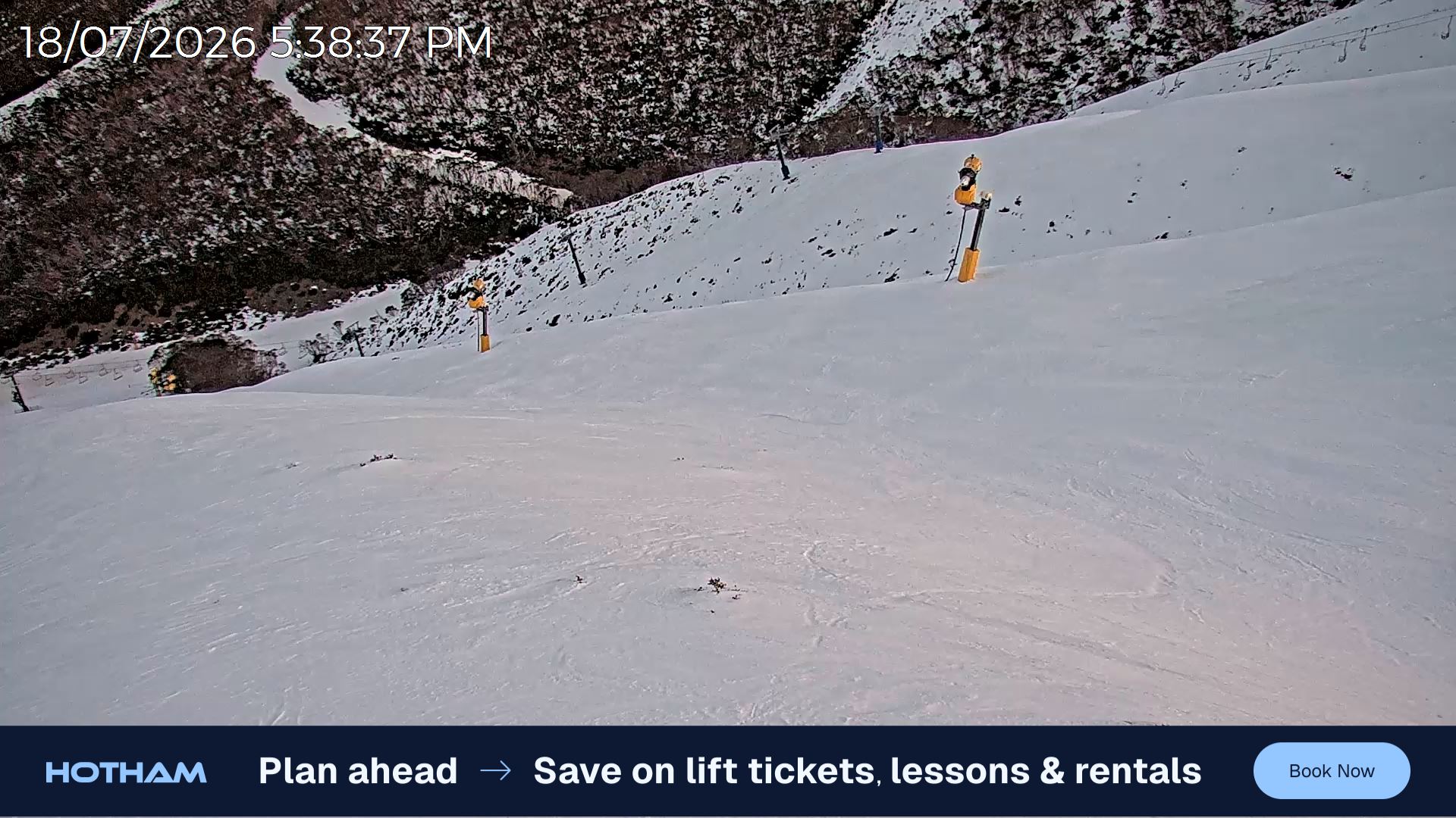 Mt Hotham Upper Imagine snow cam captured at 18 July 2026 at 5:43 pm AEST