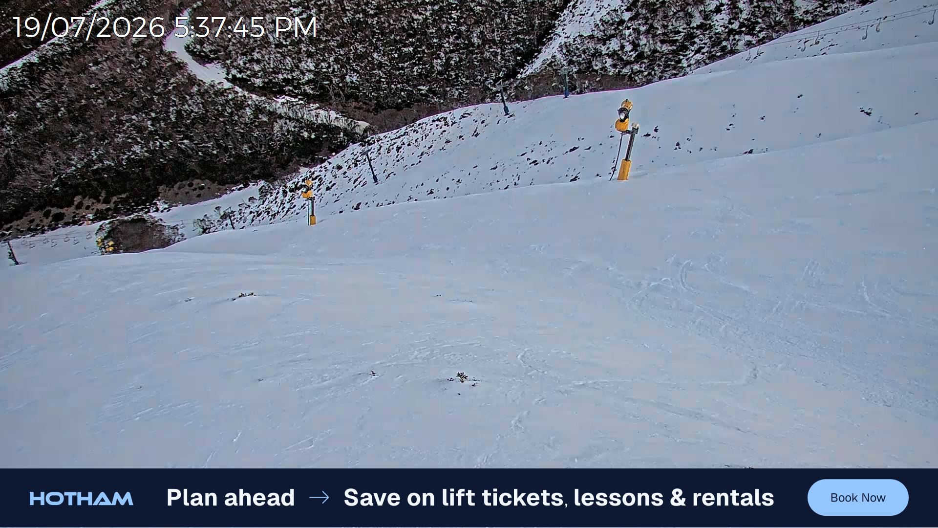 Mt Hotham Upper Imagine snow cam captured at 19 July 2026 at 5:44 pm AEST