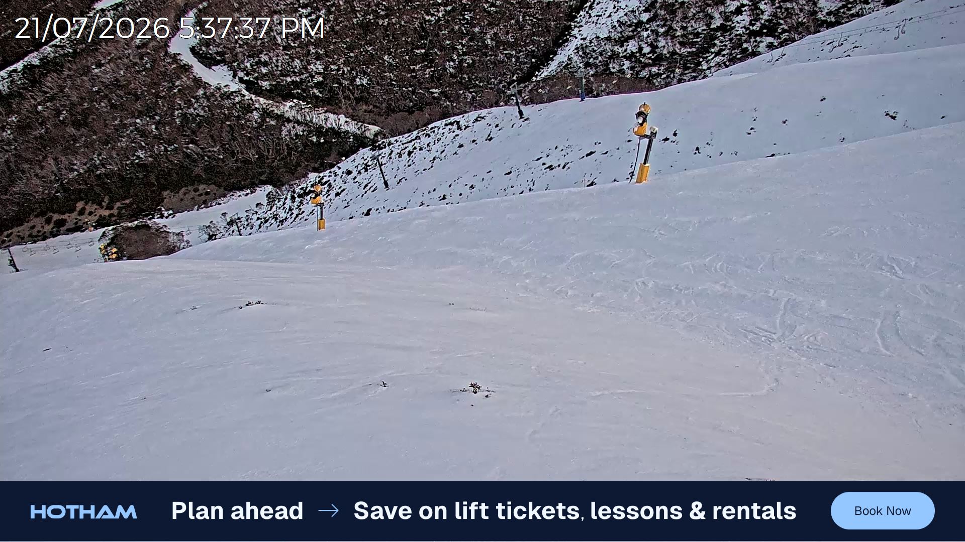 Mt Hotham Upper Imagine snow cam captured at 21 July 2026 at 5:47 pm AEST