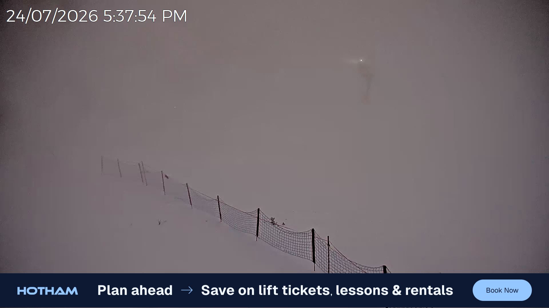 Mt Hotham Upper Imagine snow cam captured at 24 July 2026 at 5:39 pm AEST