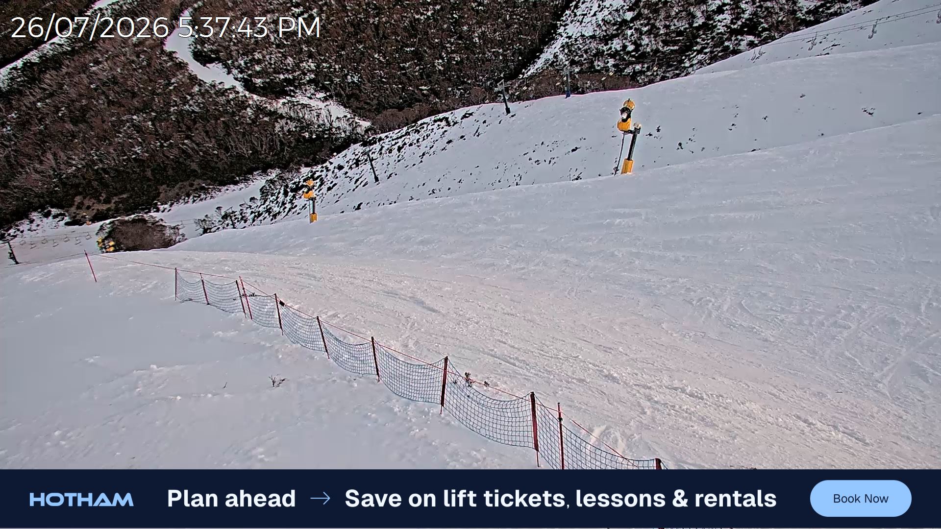 Mt Hotham Upper Imagine snow cam captured at 26 July 2026 at 5:43 pm AEST