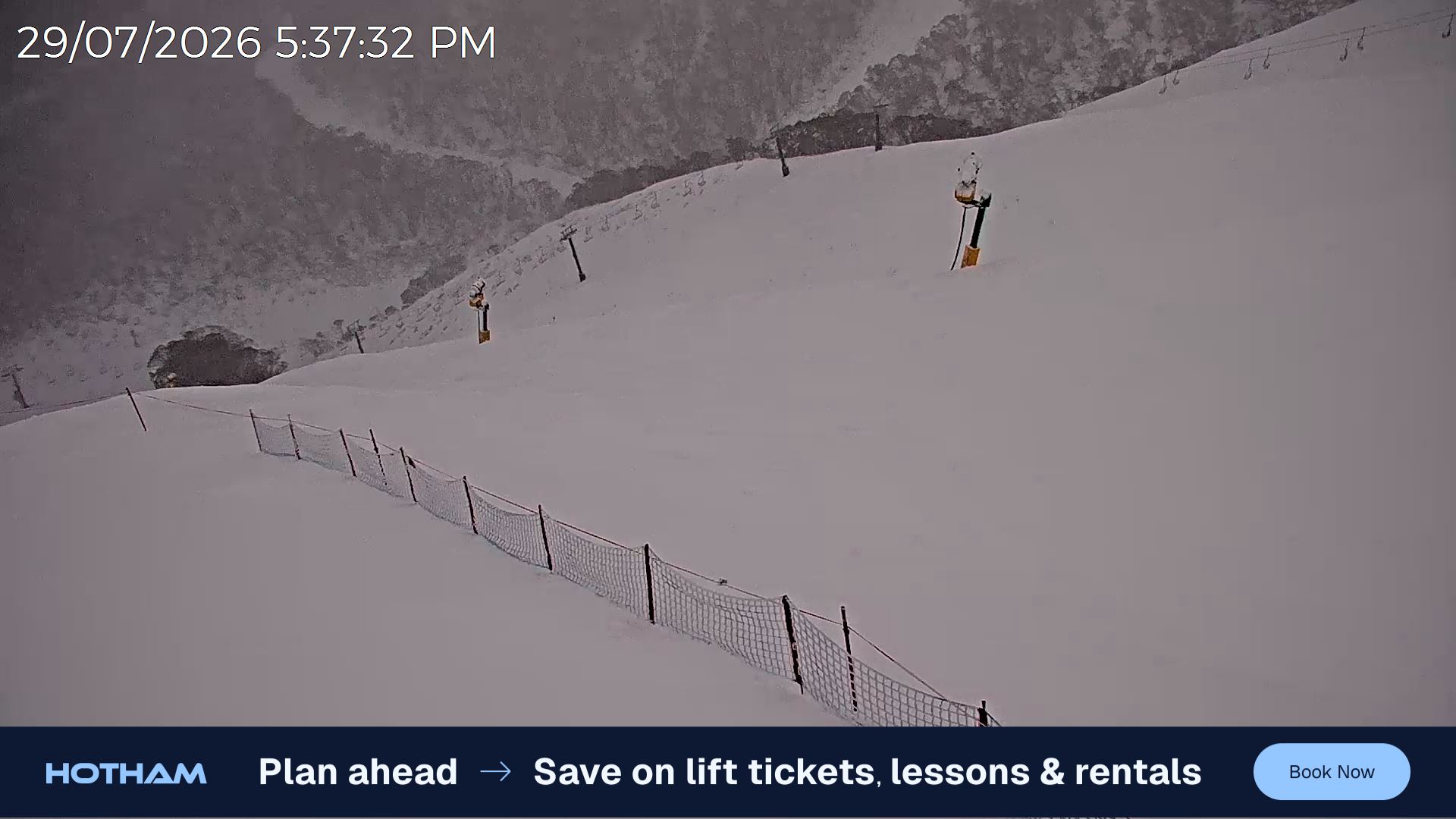 Mt Hotham Upper Imagine snow cam captured at 29 July 2026 at 5:46 pm AEST