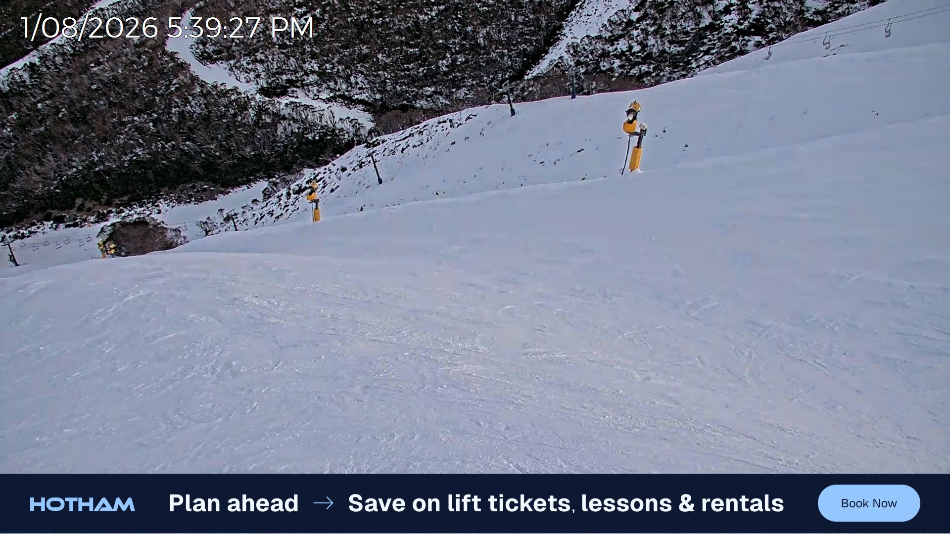 Mt Hotham Upper Imagine snow cam captured at 1 August 2026 at 5:41 pm AEST