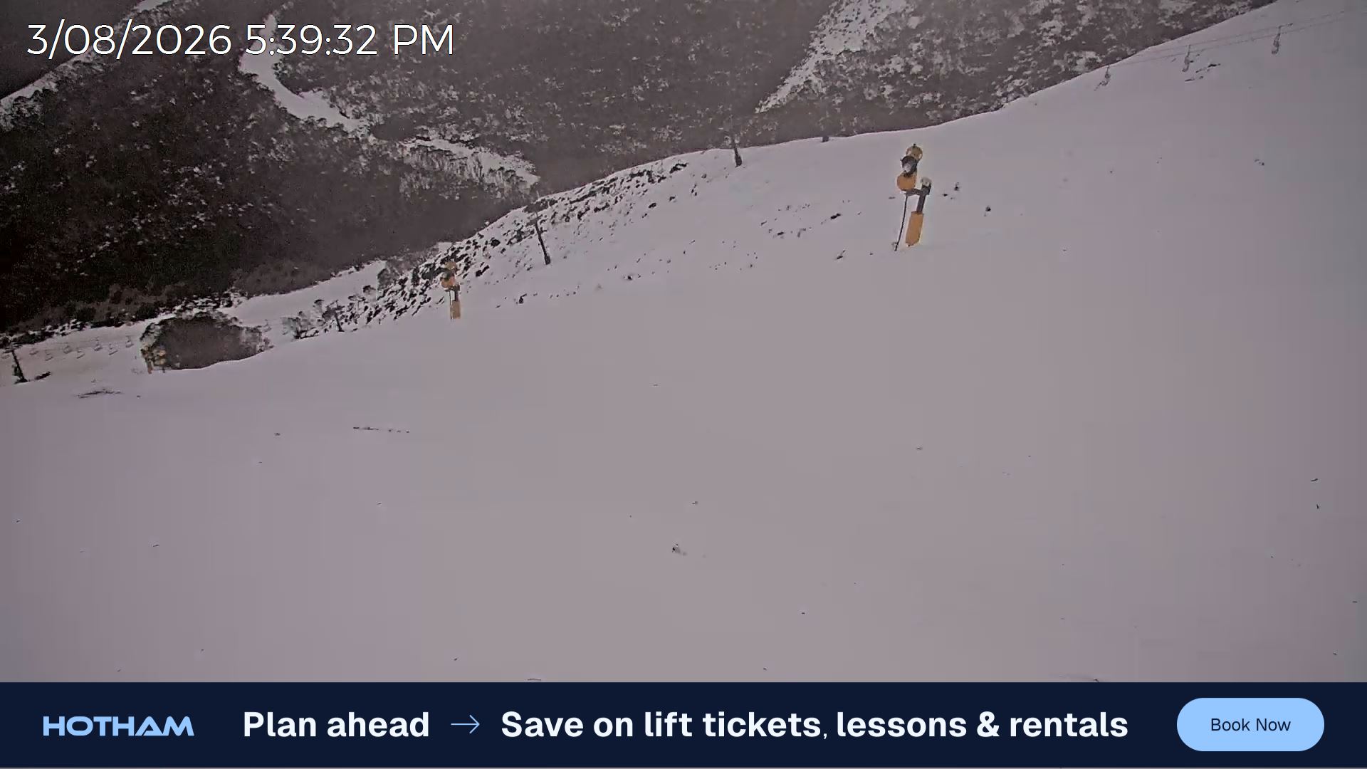 Mt Hotham Upper Imagine snow cam captured at 3 August 2026 at 5:50 pm AEST