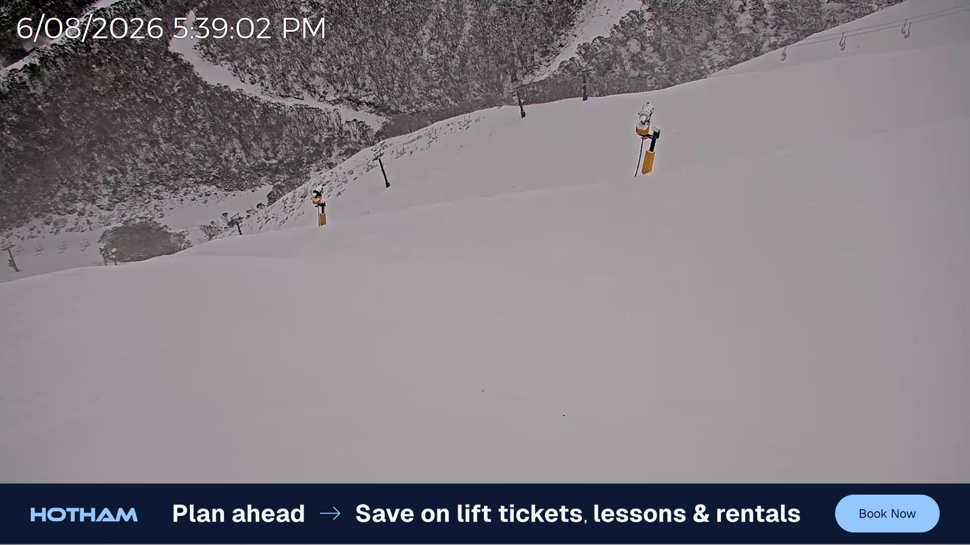 Mt Hotham Upper Imagine snow cam captured at 6 August 2026 at 5:42 pm AEST