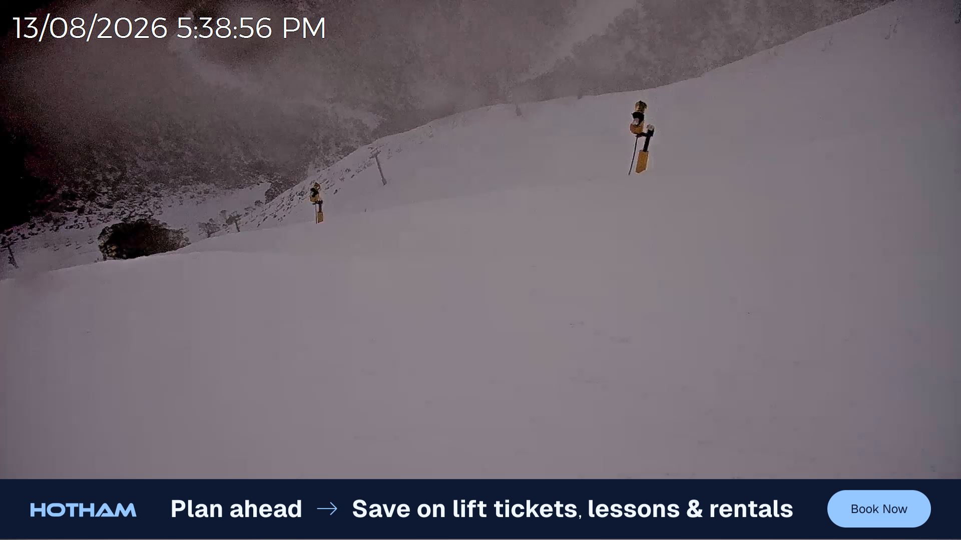 Mt Hotham Upper Imagine snow cam captured at 13 August 2026 at 5:44 pm AEST