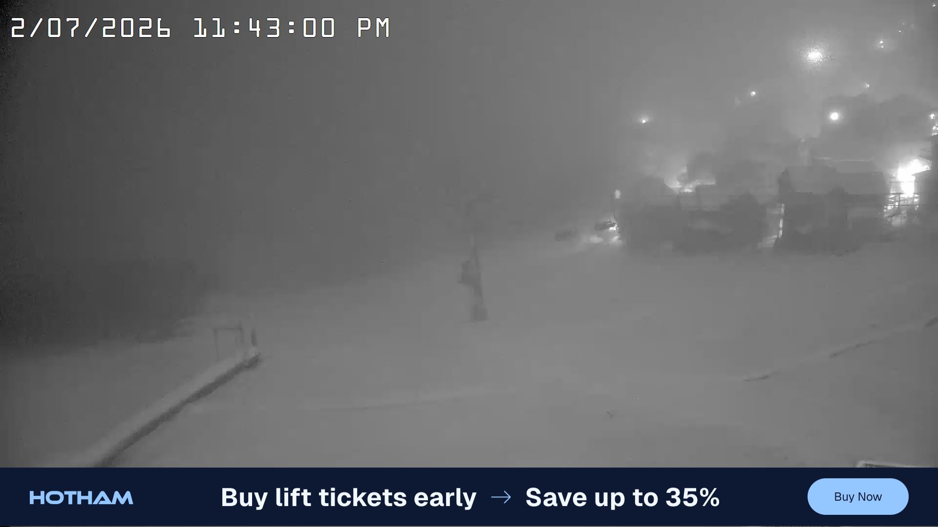 Mt Hotham Hotham Heights snow cam captured at 2 July 2026 at 11:53 pm AEST