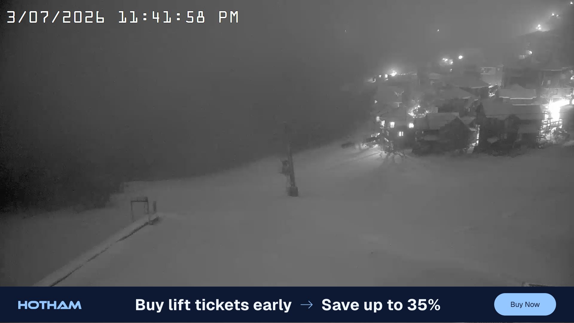 Mt Hotham Hotham Heights snow cam captured at 3 July 2026 at 11:43 pm AEST