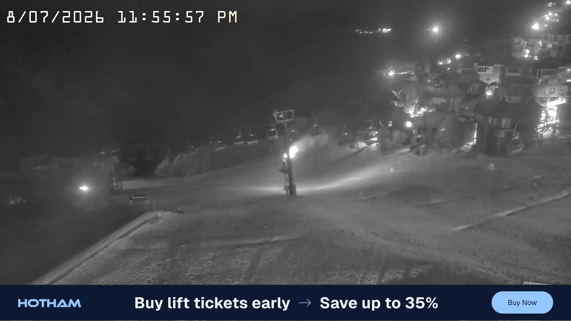 Mt Hotham Hotham Heights snow cam captured at 8 July 2026 at 11:58 pm AEST