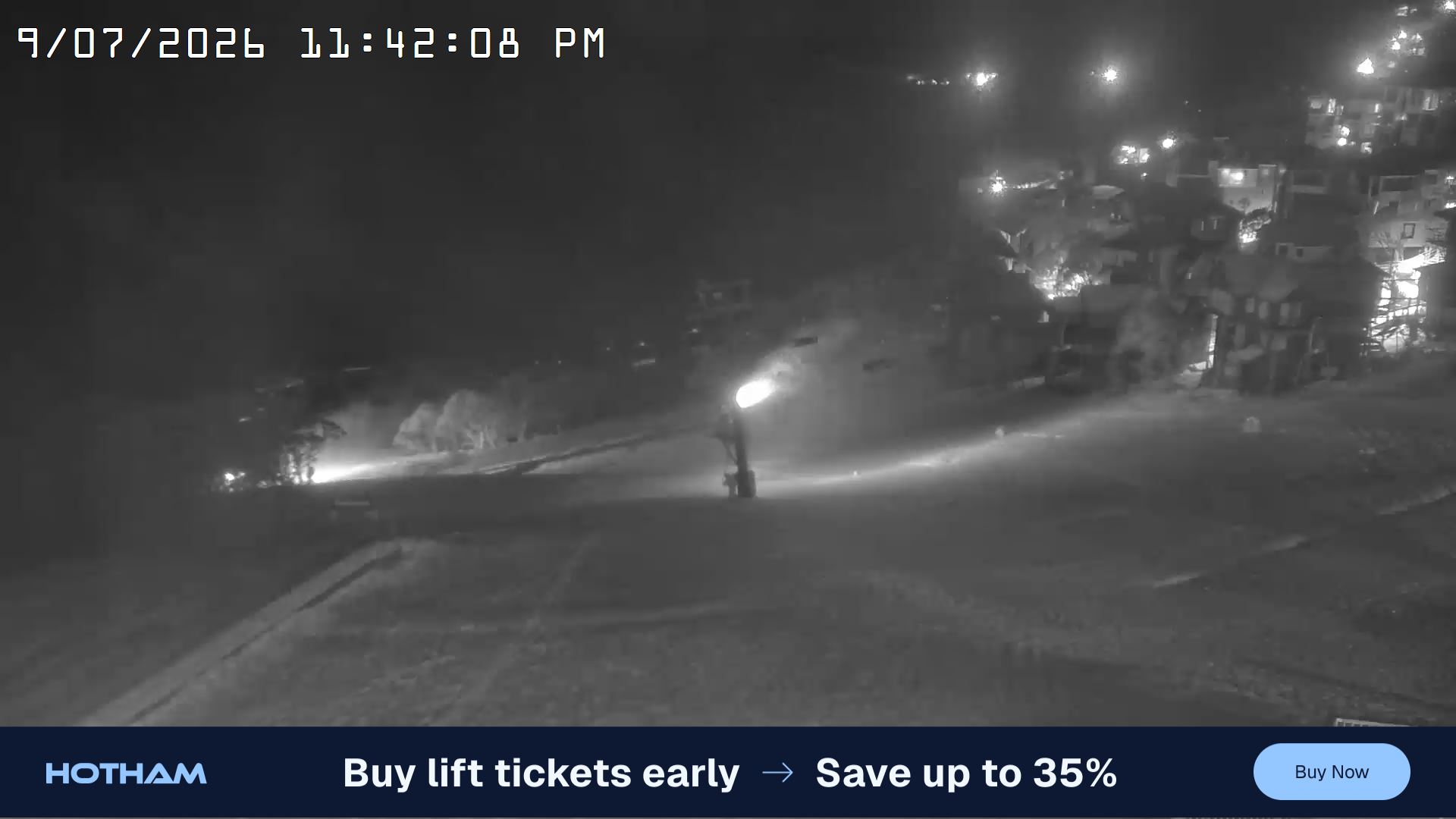 Mt Hotham Hotham Heights snow cam captured at 9 July 2026 at 11:48 pm AEST