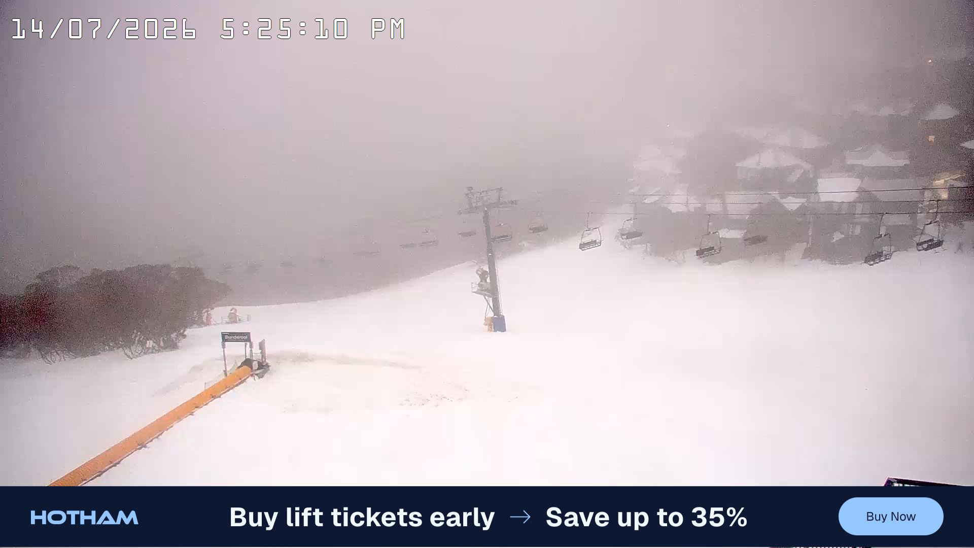Mt Hotham Hotham Heights snow cam captured at 14 July 2026 at 5:28 pm AEST