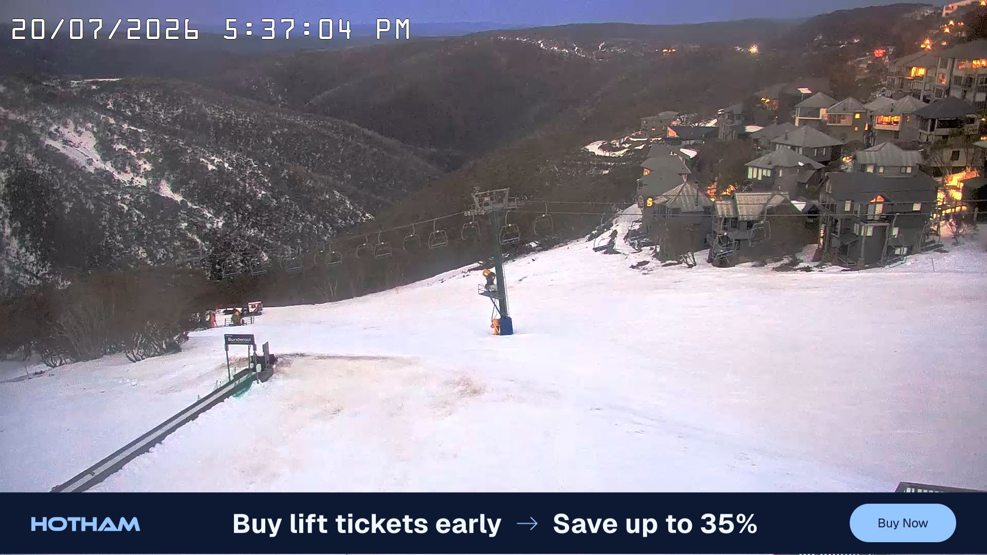 Mt Hotham Hotham Heights snow cam captured at 20 July 2026 at 5:45 pm AEST