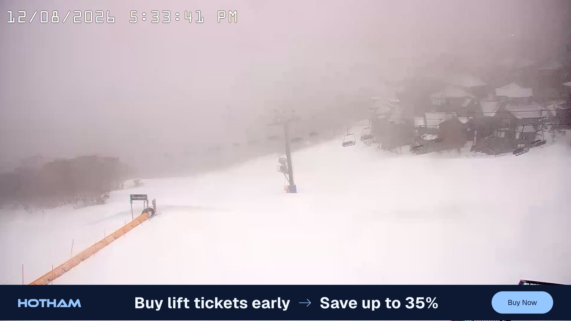 Mt Hotham Hotham Heights snow cam captured at 12 August 2026 at 5:38 pm AEST