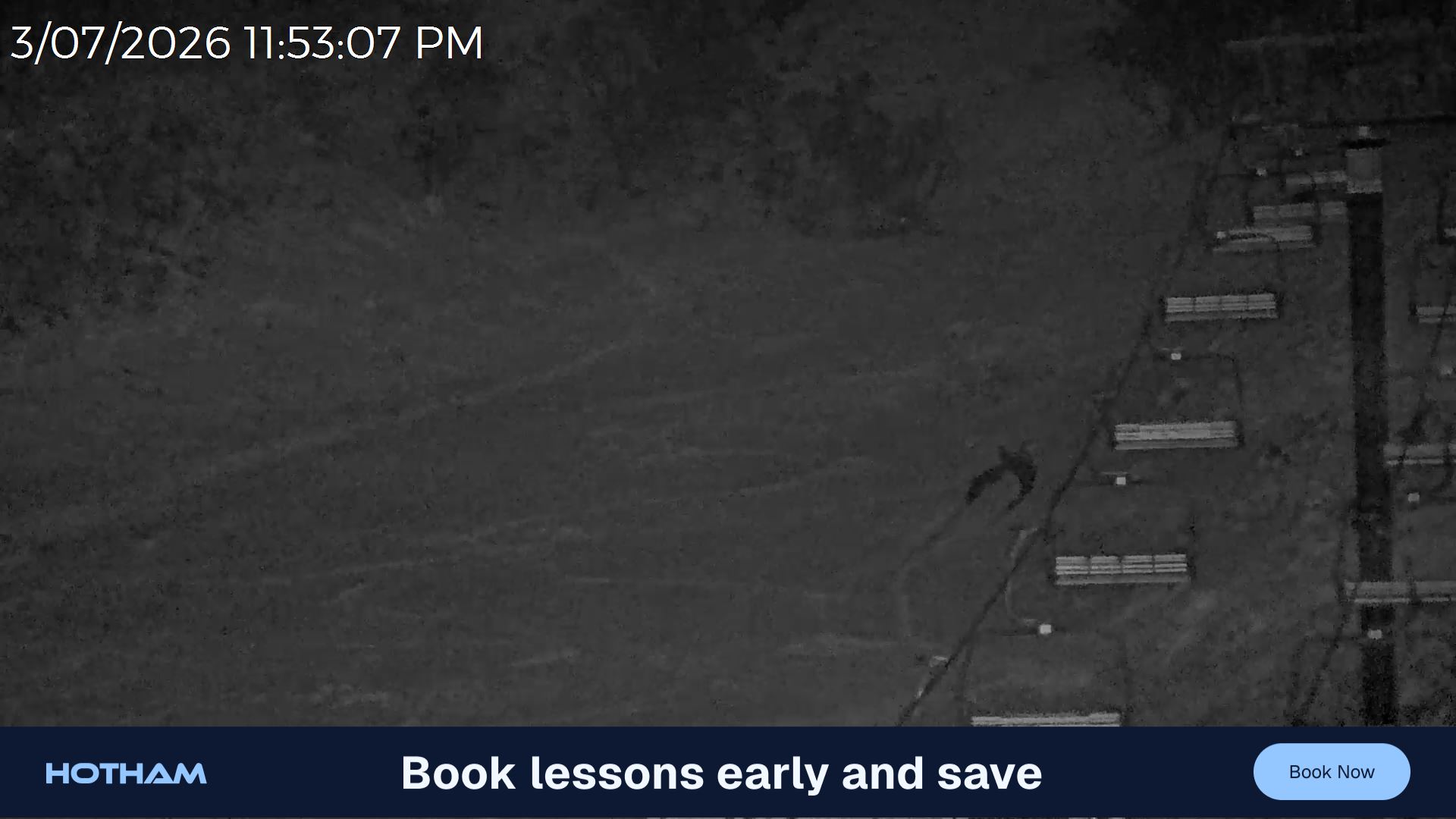 Mt Hotham Slalom Gully snow cam captured at 3 July 2026 at 11:54 pm AEST