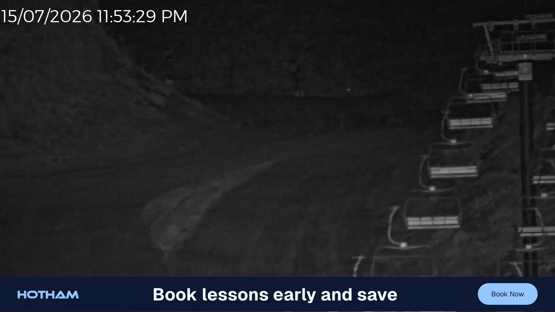 Mt Hotham Slalom Gully snow cam captured at 15 July 2026 at 11:54 pm AEST