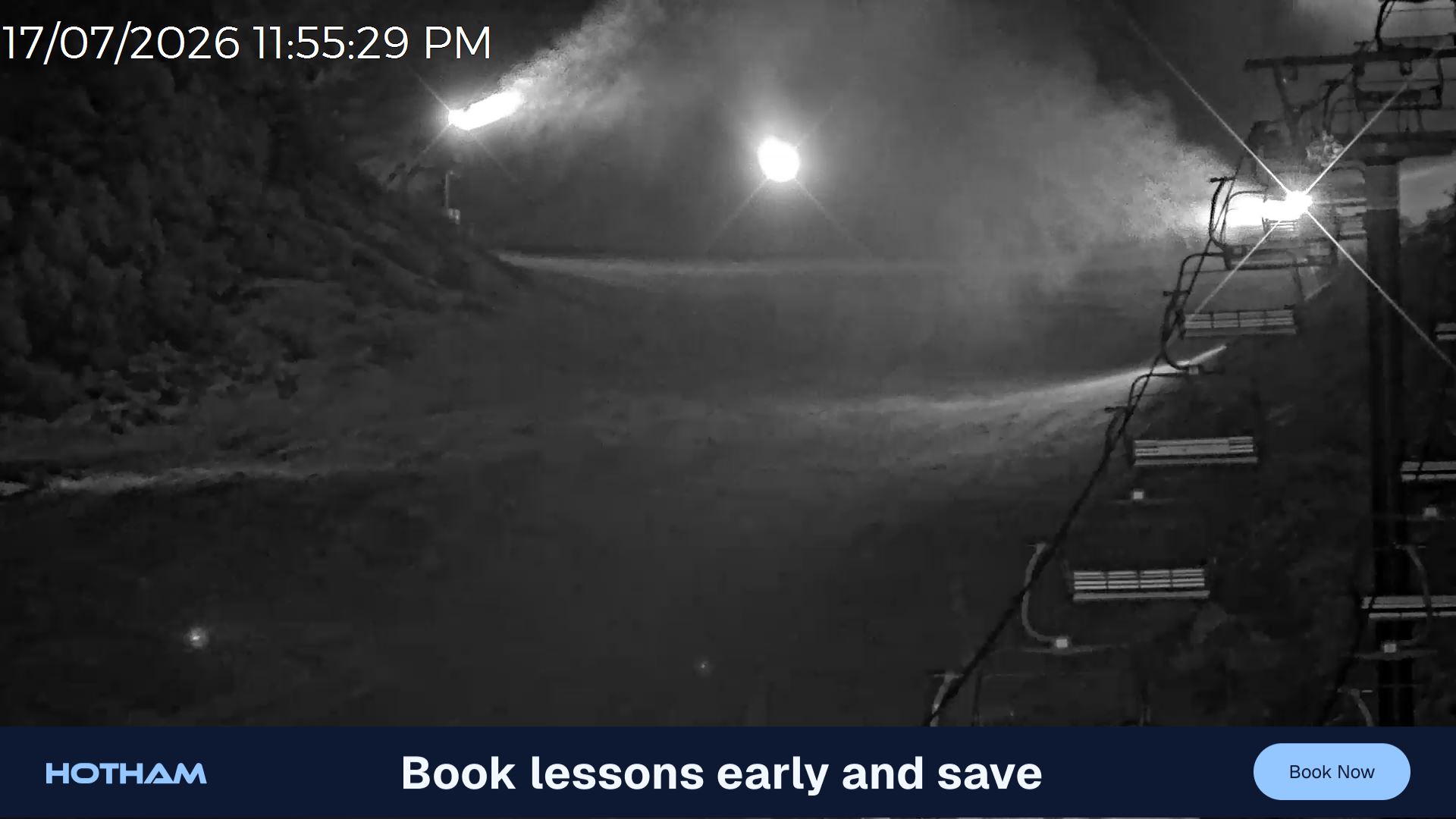 Mt Hotham Slalom Gully snow cam captured at 17 July 2026 at 11:56 pm AEST
