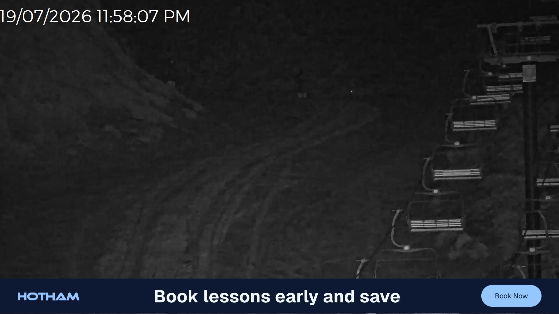 Mt Hotham Slalom Gully snow cam captured at 19 July 2026 at 11:58 pm AEST