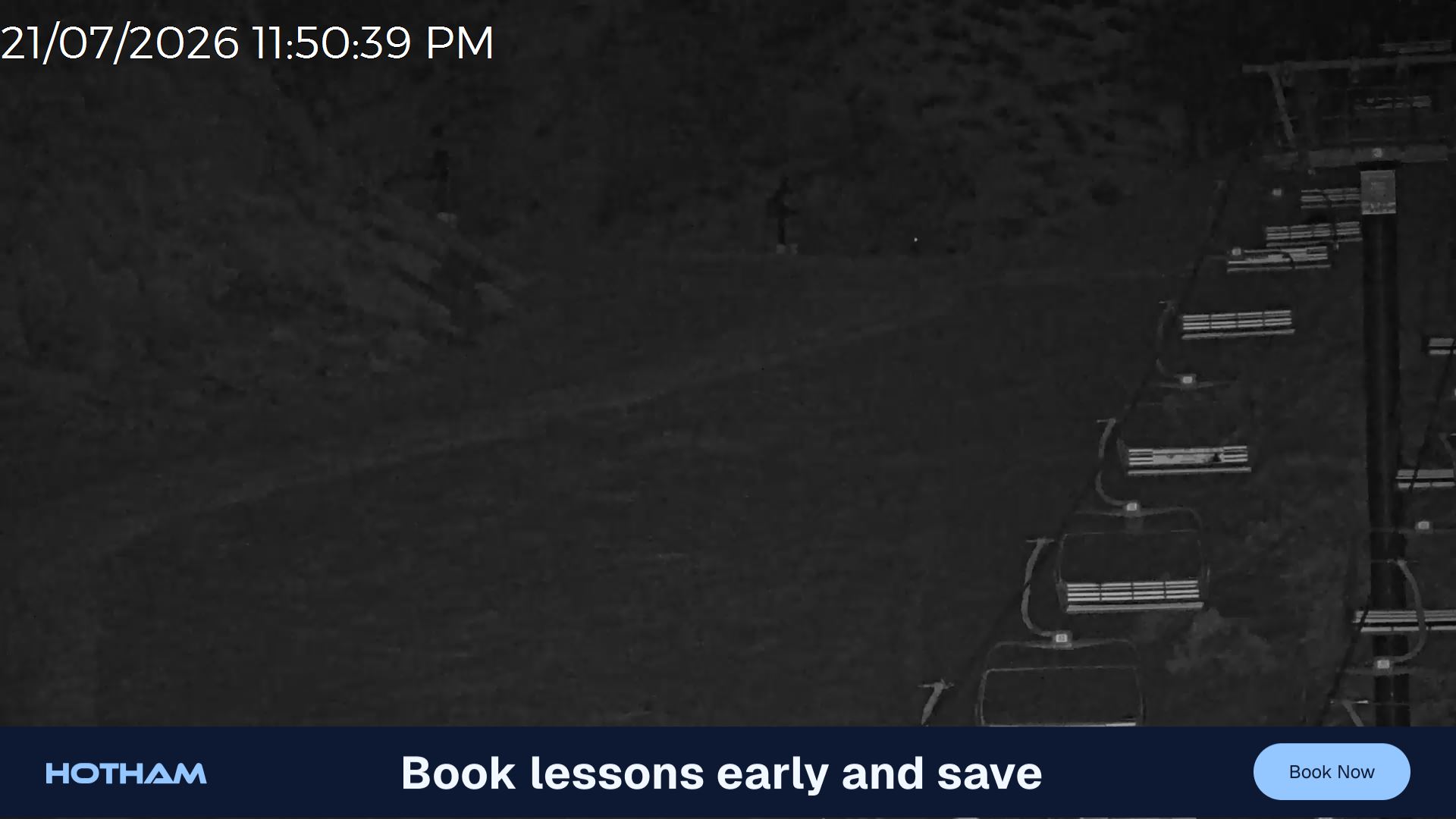 Mt Hotham Slalom Gully snow cam captured at 21 July 2026 at 11:50 pm AEST