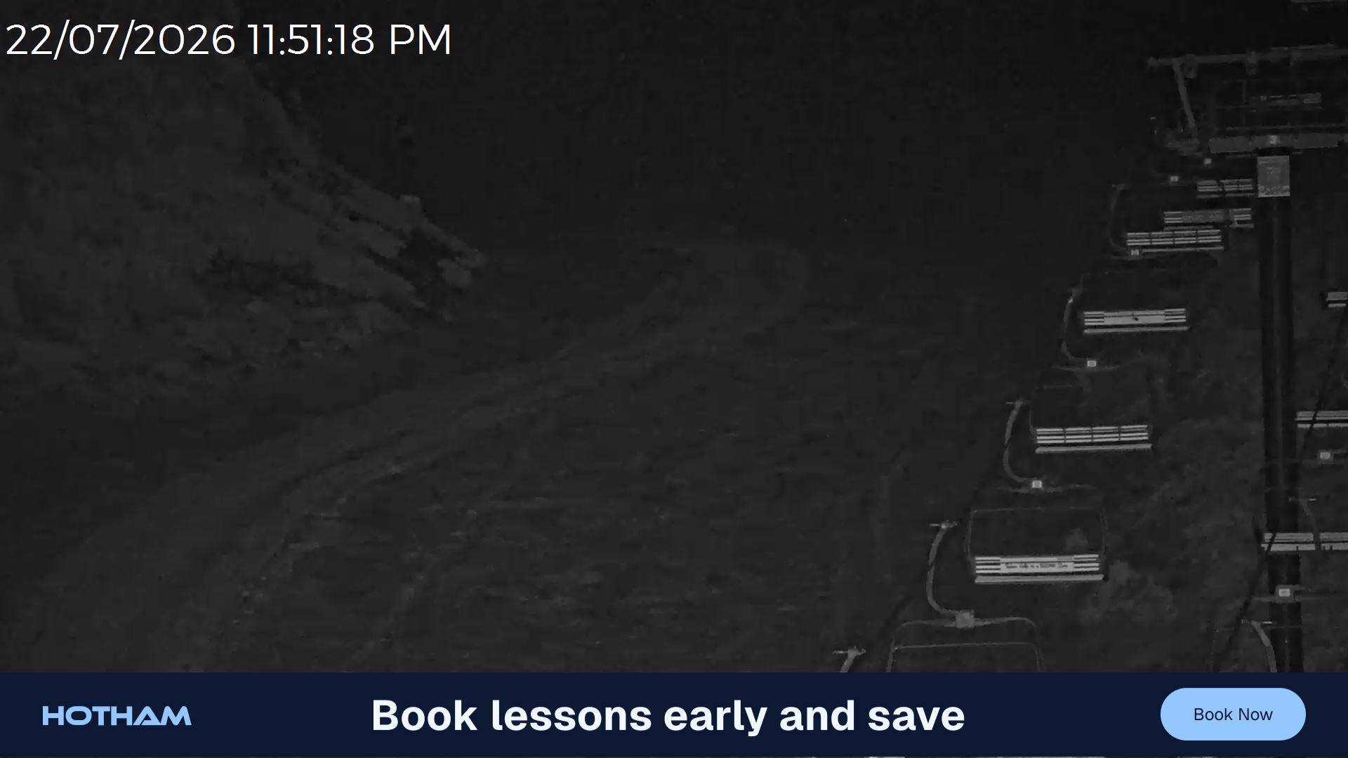 Mt Hotham Slalom Gully snow cam captured at 22 July 2026 at 11:51 pm AEST