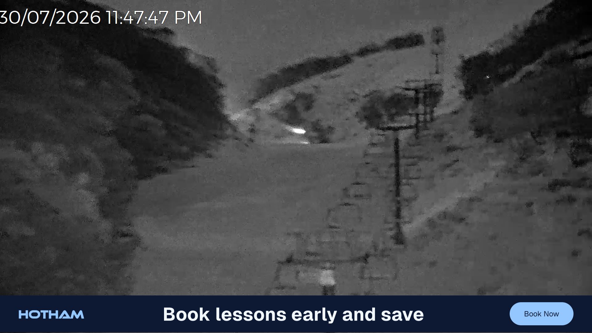 Mt Hotham Slalom Gully snow cam captured at 30 July 2026 at 11:49 pm AEST