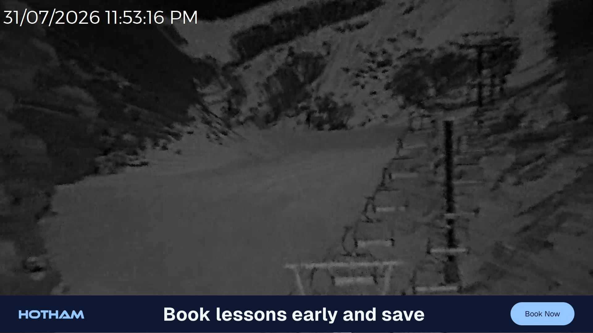 Mt Hotham Slalom Gully snow cam captured at 31 July 2026 at 11:54 pm AEST