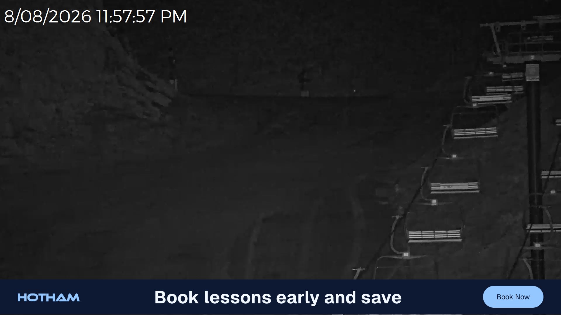 Mt Hotham Slalom Gully snow cam captured at 8 August 2026 at 11:58 pm AEST